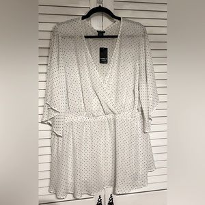 Torrid 3X New White & Black Dotted Georgette Business Casual Work Shirt NWT